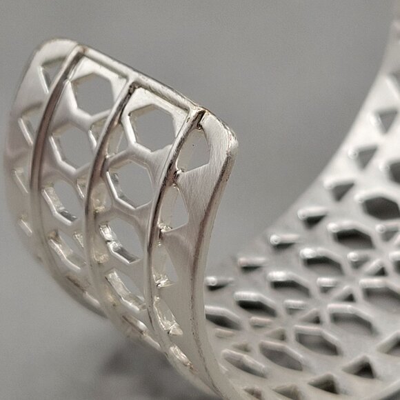 Stella and Dot Silver Tone Geometric Openwork Wide Plait Cuff Bracelet - Picture 8 of 10